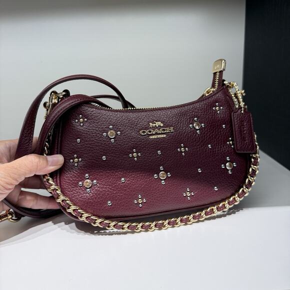 Coach Teri Mini Crossbody Bag With Crystals CCE43 Dark Wine - Picture 1 of 6